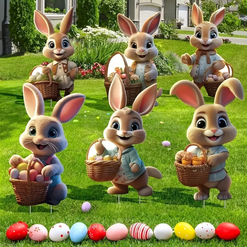 Garden Stake Easter Bunnies | Cute Rabbit Figurine | Classic Spring Decor | Set of 6