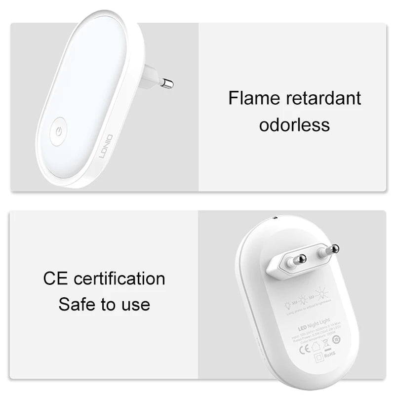 Dimmable Plug-in LED Night Light with Light Sensor - Energy Efficient Nordic Design for Bedroom and Hallway
