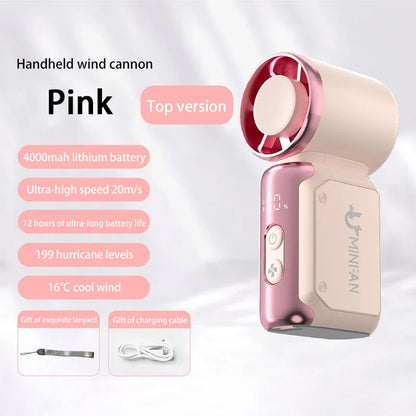 Portable USB-C Handheld Fan with 199 Speed Settings and 4000mAh Battery