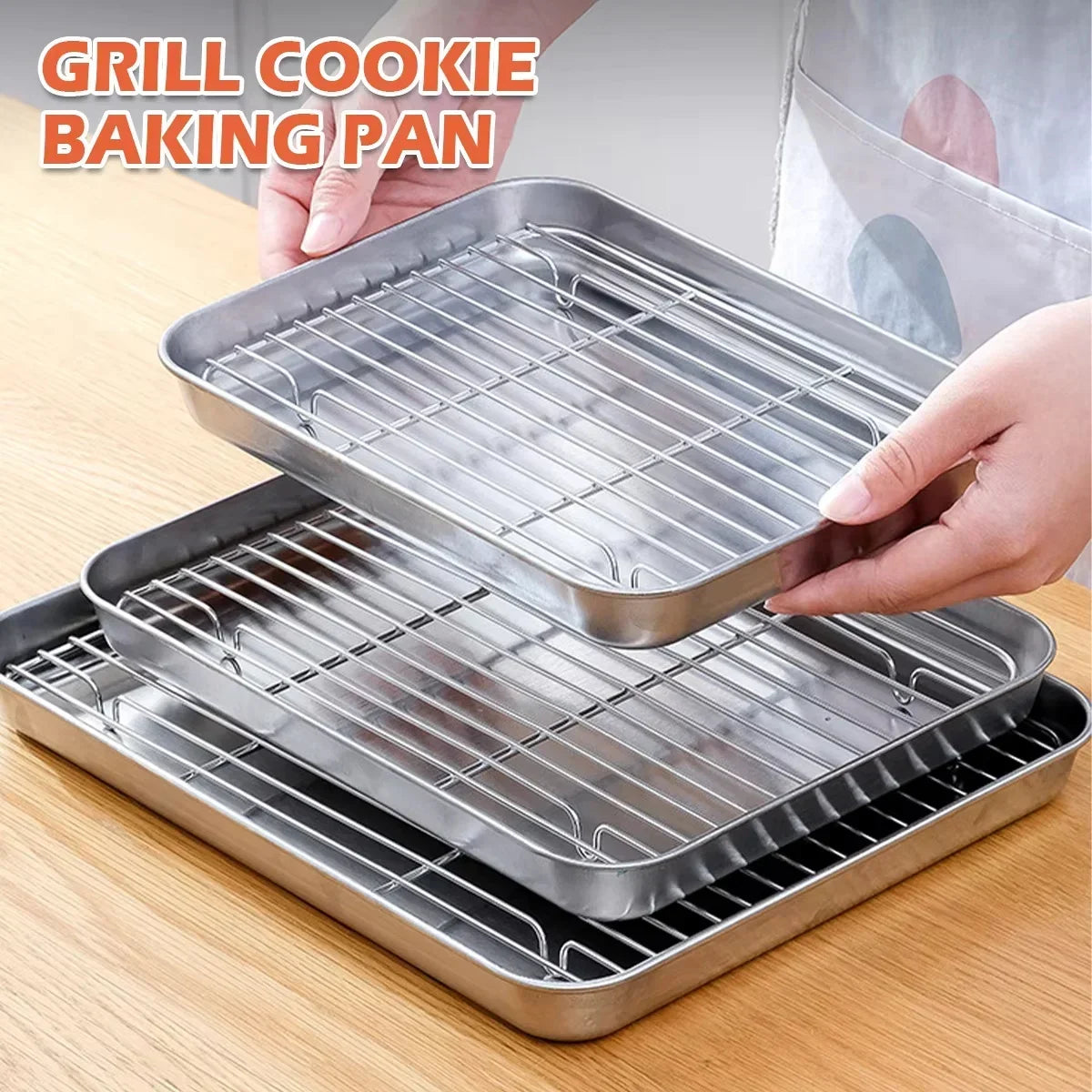 Stainless Steel Baking Tray with Wire Rack – Cake Baking, BBQ Pan, Oven Brownie Rack, Cooking, Roasting, and Grilling Tool