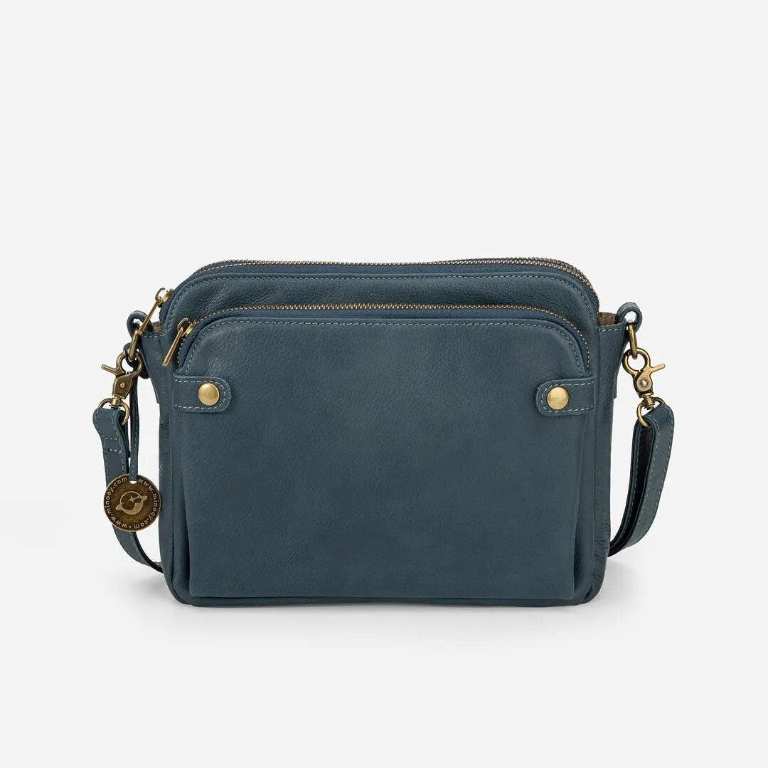 Three-Tiered Leather Crossbody and Clutch Bag in Vintage Style