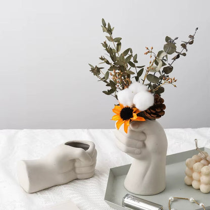 Ceramic Flower Vase with Artistic Hand Gesture Design