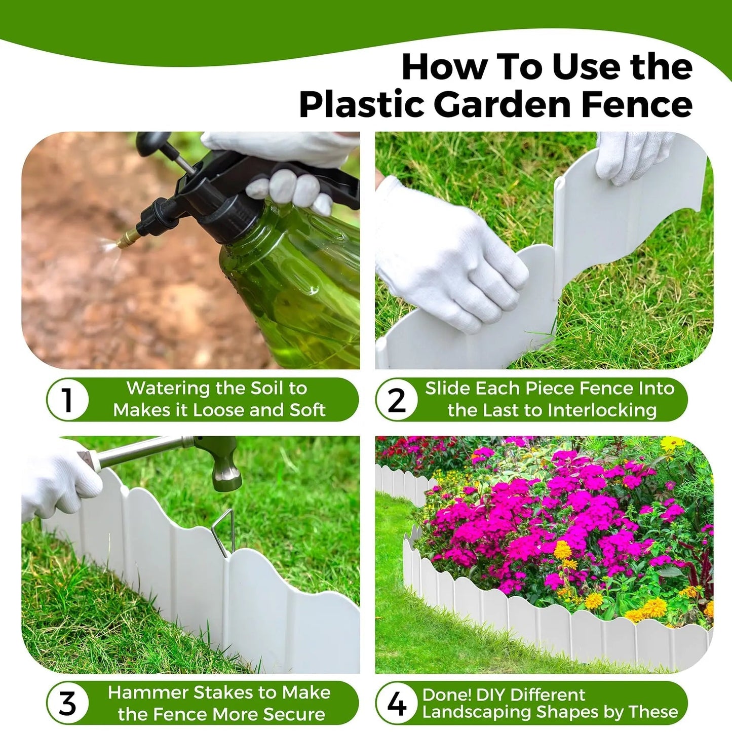 Flexible Garden Bed Plastic Edging System | Easy Installation | 15 × 14 cm