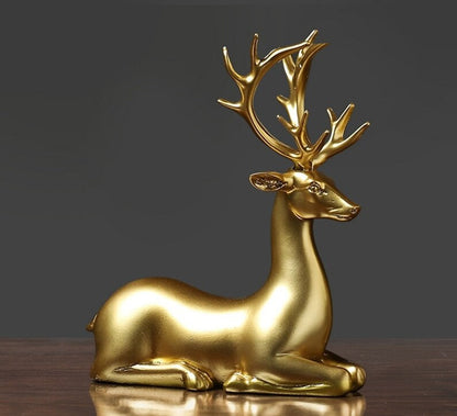 Elegant Pair of Golden Deer Statues for Home Décor