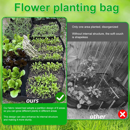 Raised Garden Bag with 8 Compartments | Black Felt Material | 180x90x30 cm