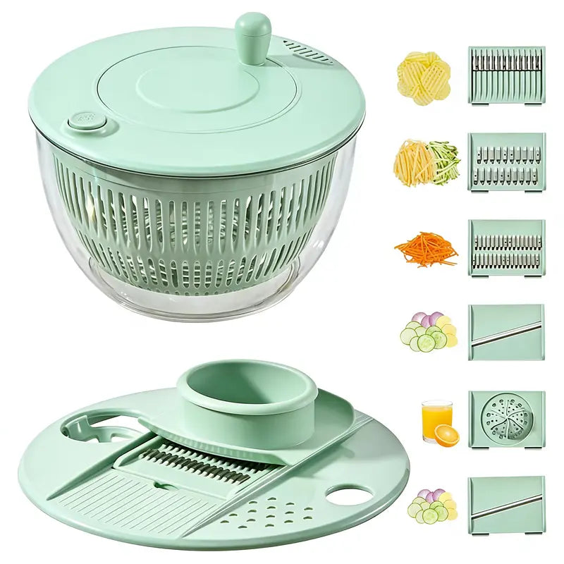 Versatile Salad Spinner with Multi-Cutting Inserts for Effortless Meal Prep