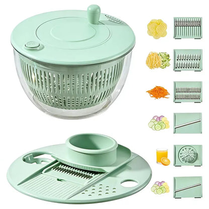 Versatile Salad Spinner with Multi-Cutting Inserts for Effortless Meal Prep