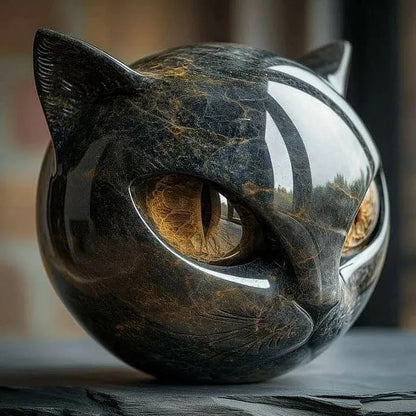 Black Cat Head Sculpture with Hypnotic Eyes – NoirCat Design