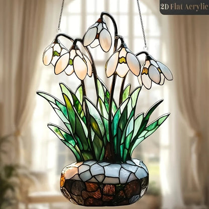 Acrylic Flower Pot Sun Catcher Pendant | 20 cm | 2D Color Print | Window Decoration