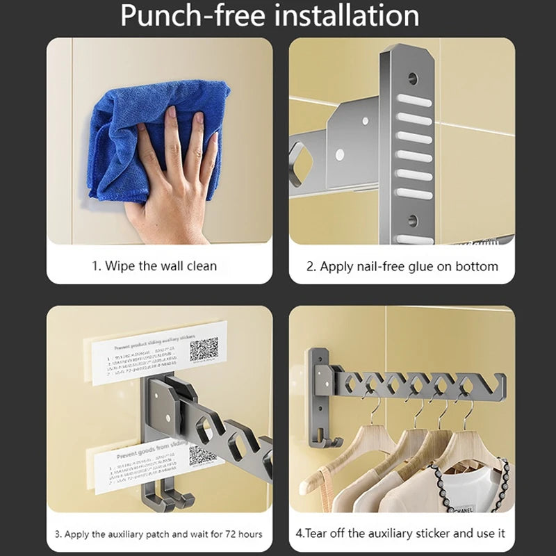 Wall-Mounted Clothes Dryer with 180° Swivel | Foldable | Aluminum 13 x 34 x 3 cm