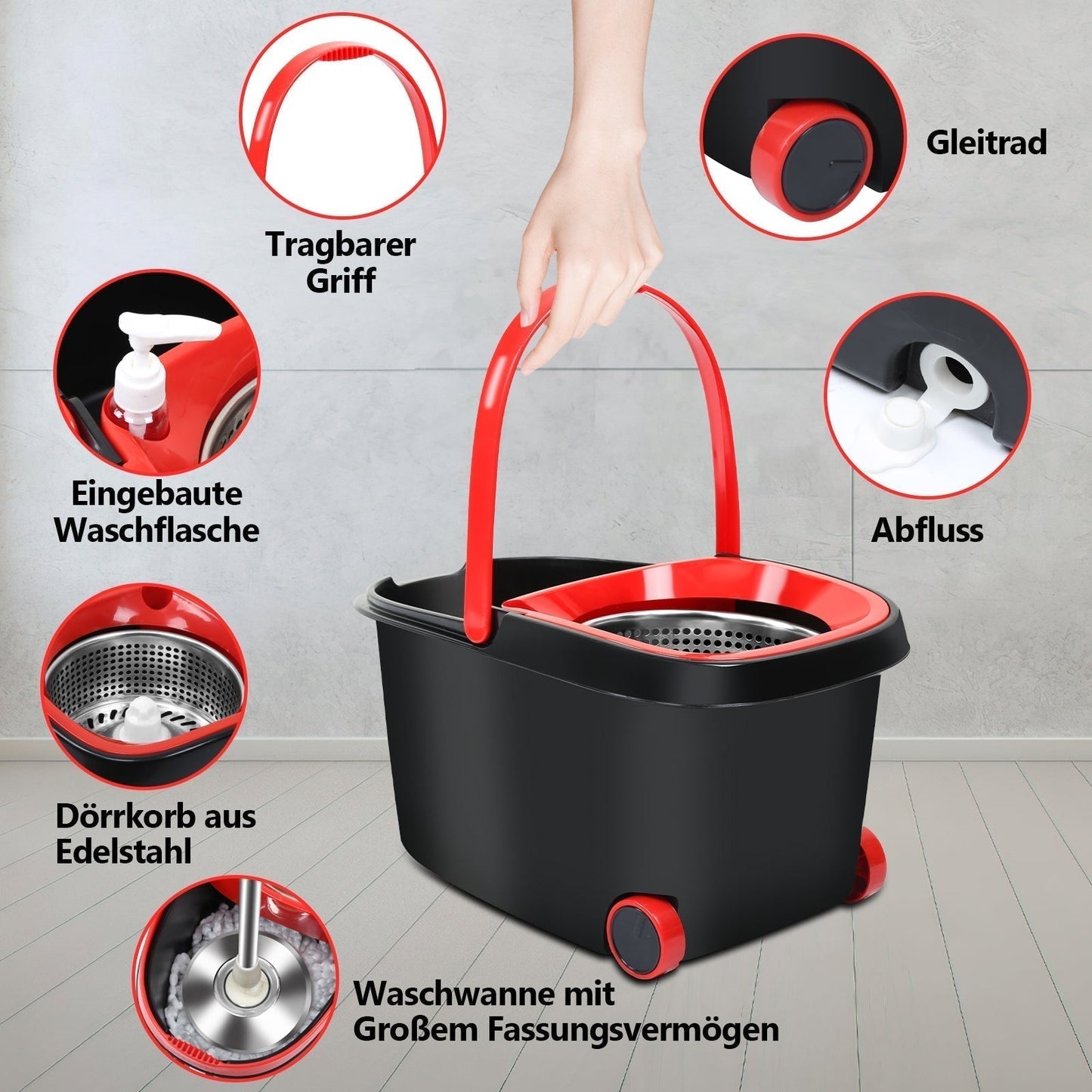 360° Floor Mop Set with Bucket | Dual-Zone Cleaning System