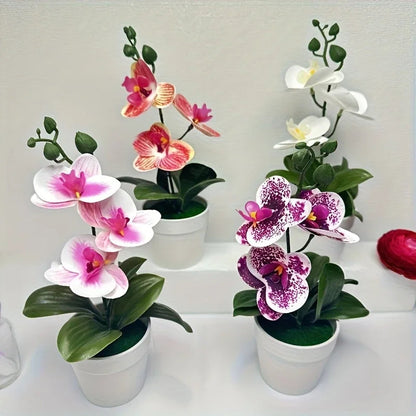 Artificial Orchid Bonsai | Realistic Flowers | Light-Resistant Table Decor for Living Room, Office & Entryway