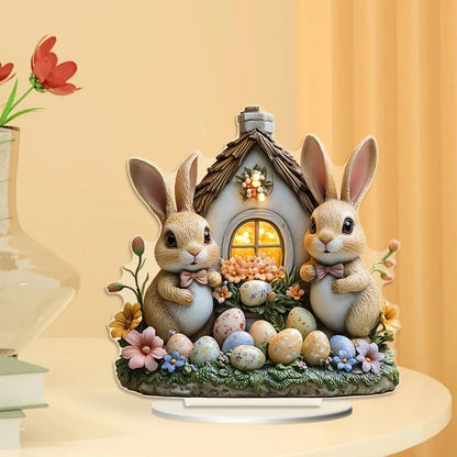 Easter Bunny Decoration | Flat Acrylic Table Centerpiece for Home, Office, Garden