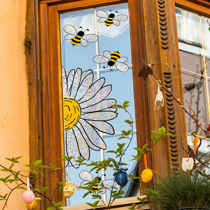 Bee and Sunflower Window Sticker | Rainbow Effect | Electrostatic PVC