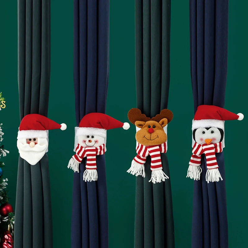 Christmas Curtain Holders - Penguin, Santa, Moose & Snowman - 14"x6.7