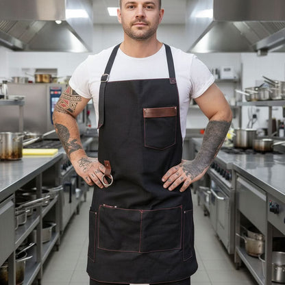 Thick Canvas Apron for Chefs with Multiple Pockets