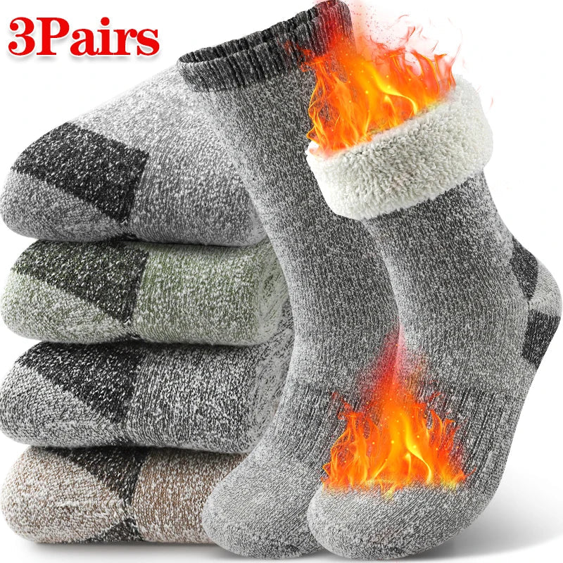 Men's Thermal Winter Socks - 3 Pairs, Thick Warm Wool, Mid-Length for Skiing & Outdoor Use