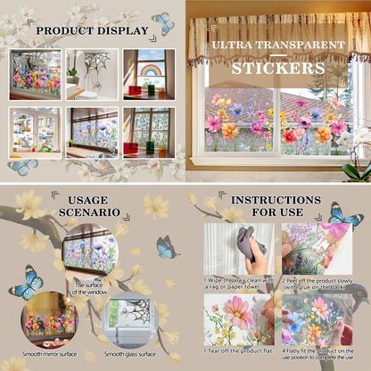 Large Easter Window Stickers – Bunny, Chick, Egg & Butterfly | Static Cling 60x30 cm
