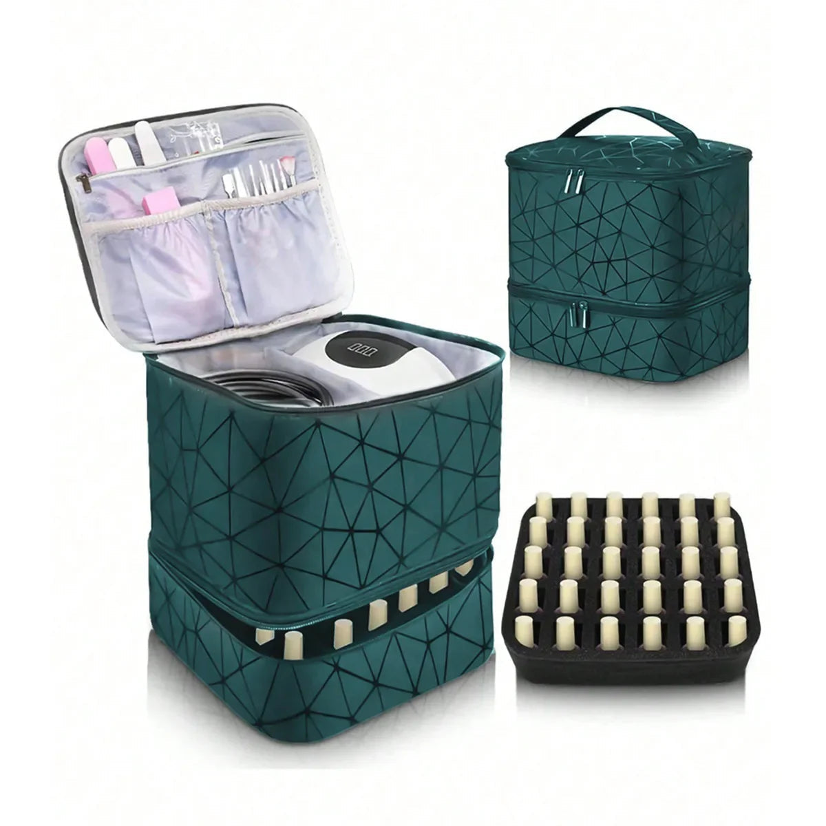 Portable Cosmetic Bag for Women | Double-Tier Nail Polish Holder | Travel Case