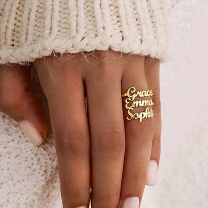 Customizable Dual-Name Ring | Stainless Steel with 18K Gold Finish | Adjustable Size | Available in Gold, Silver & Rose Gold