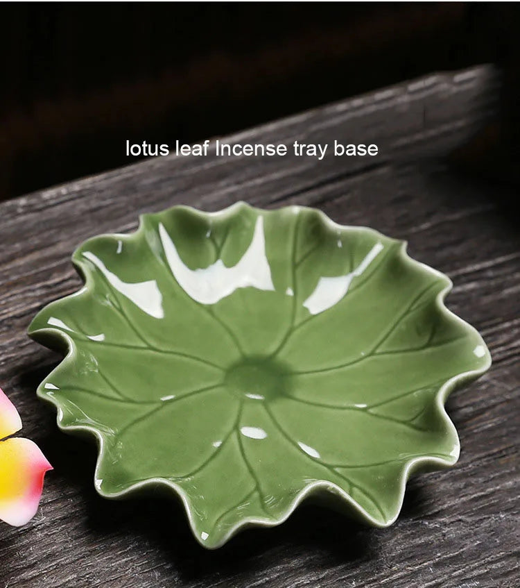 Handcrafted Ceramic Incense Stick Holder with Lotus Leaf Design – Aroma Diffuser