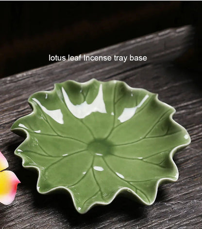 Handcrafted Ceramic Incense Stick Holder with Lotus Leaf Design – Aroma Diffuser