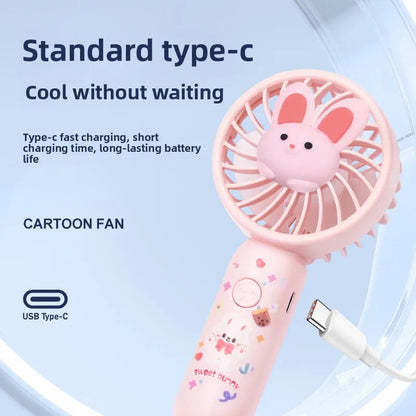 Portable Mini Fan – Rechargeable USB, Quiet Cartoon Design, Great Gift