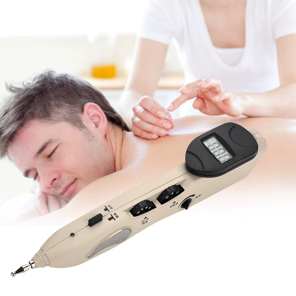 Rechargeable Massage Pen with LCD, 10 Intensity Levels, Needle-Free Tips