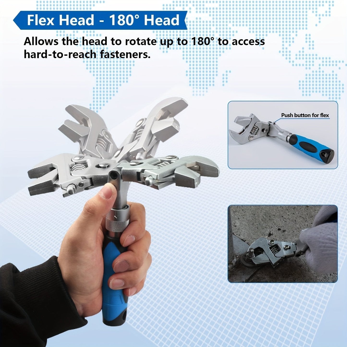 Versatile 5-in-1 Extendable Wrench with 180° Pivoting Head
