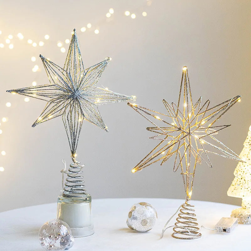Christmas Star Tree Topper | LED Lights | Battery Operated | Gold Hollow Star with 3D Effect