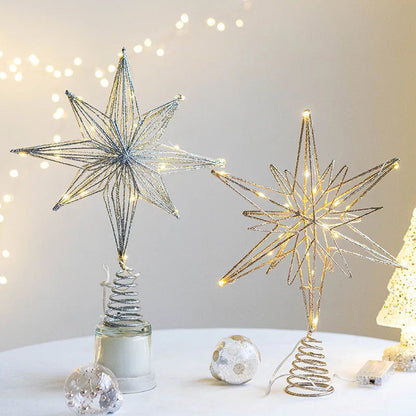 Christmas Star Tree Topper | LED Lights | Battery Operated | Gold Hollow Star with 3D Effect