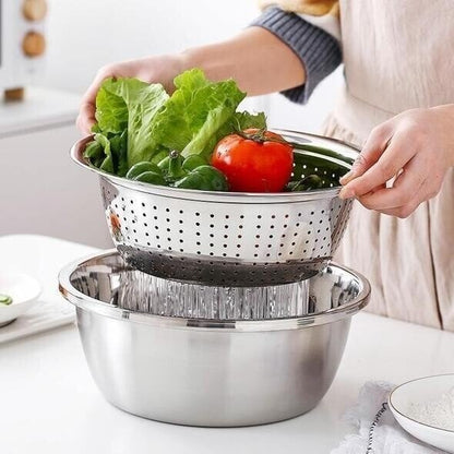Stainless Steel Mixing Bowl Set with Grater and Sieve - 3 Pieces