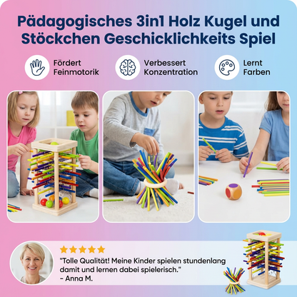3-in-1 Wooden Ball and Stick Skill Game for Educational Play