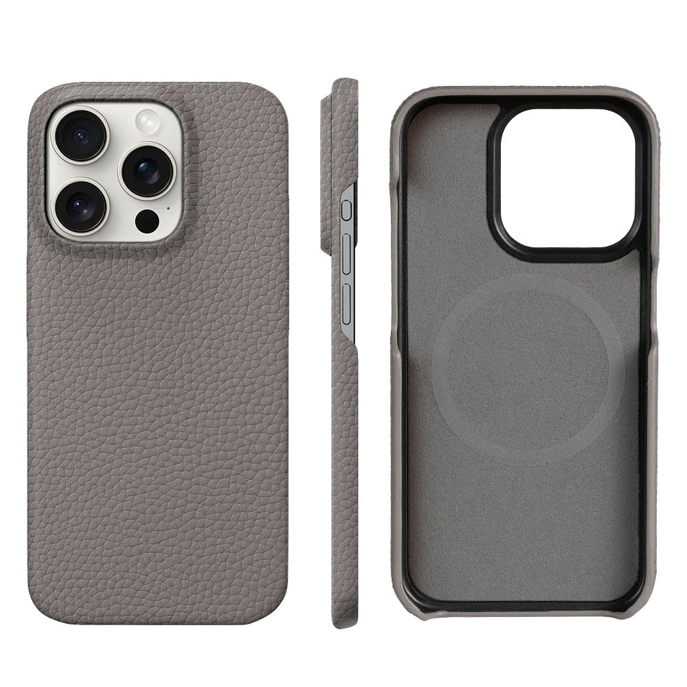 Leather iPhone Cover with MagSafe, Camera Guard, Microfiber Interior, Slim Design