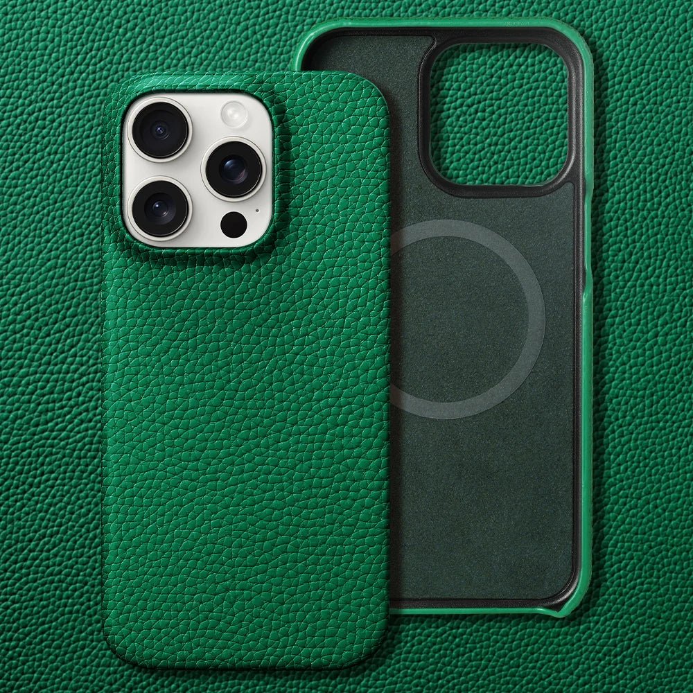 Leather iPhone Cover with MagSafe, Camera Guard, Microfiber Interior, Slim Design