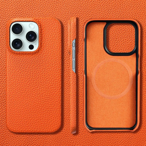 Leather iPhone Cover with MagSafe, Camera Guard, Microfiber Interior, Slim Design