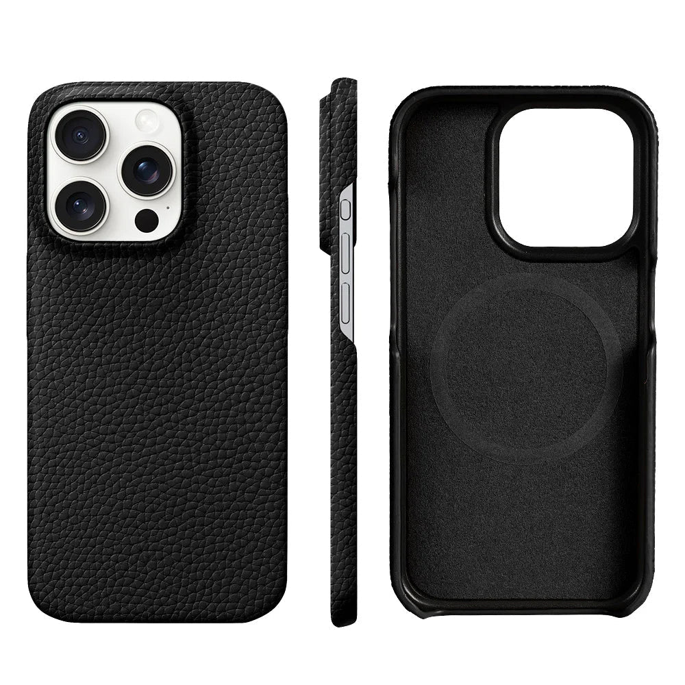 Leather iPhone Cover with MagSafe, Camera Guard, Microfiber Interior, Slim Design