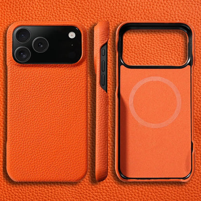 Leather iPhone Cover with MagSafe, Camera Guard, Microfiber Interior, Slim Design