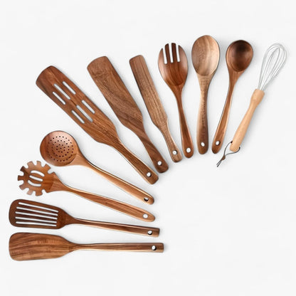11-Piece Kitchen Utensil Set Made of Wood