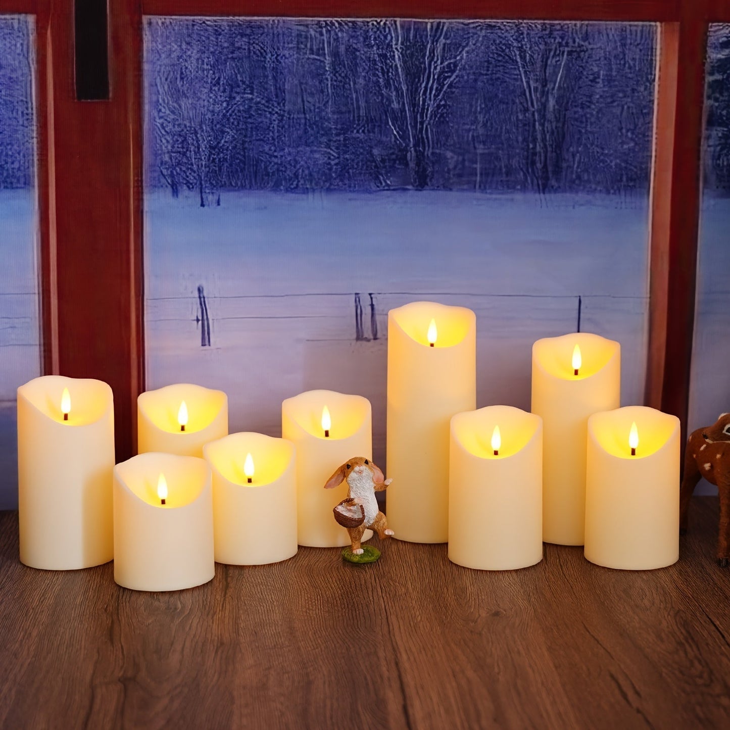 Set of 9 Flameless LED Candles with Remote and Glittery Finish