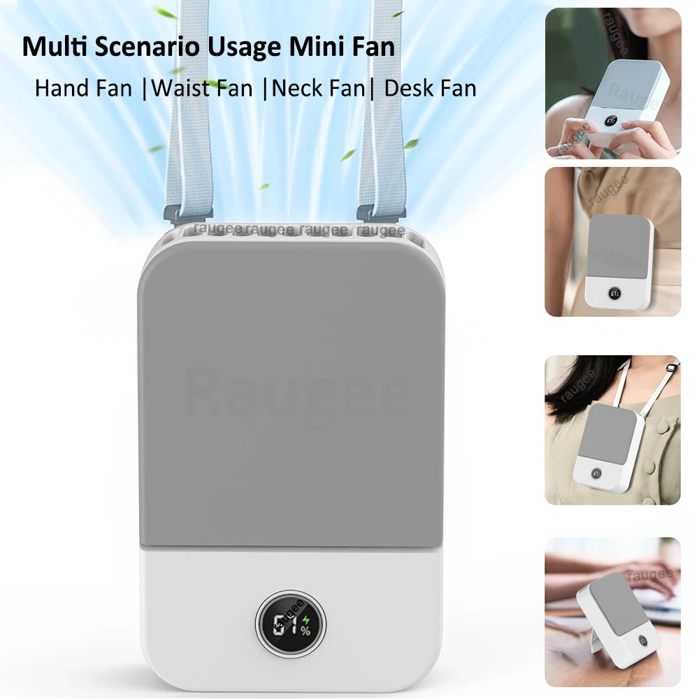 Mini Fan with Neck and Waist Clip Design | 2000 mAh Battery | 3-Speed USB-C