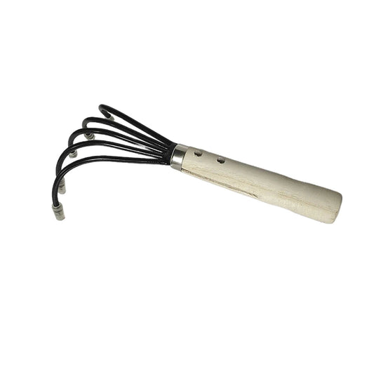 Garden Cultivator and Mini Hoe with 5 Tines | Carbon Steel | Wooden Handle | 38 × 21 × 8.5 cm