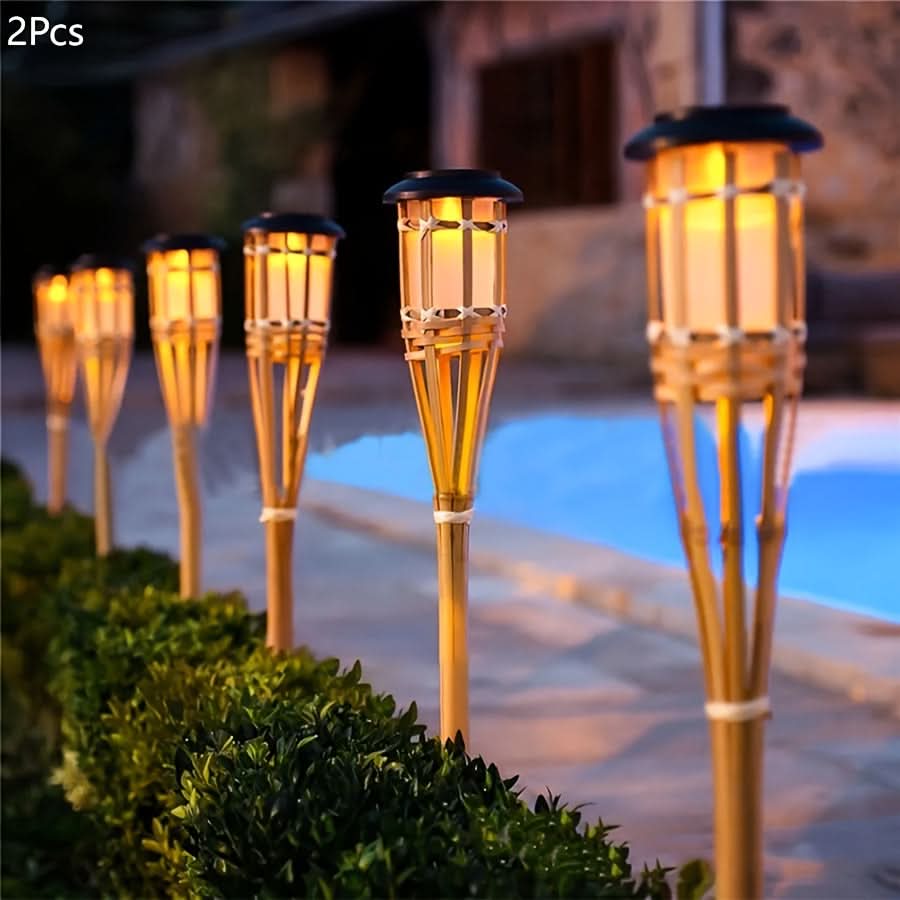 Outdoor Solar Lawn Light – Bamboo Torch Style