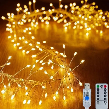 LED String Lights with Firework Design - 8 Lighting Modes & Remote - USB Powered for Indoor and Outdoor Use