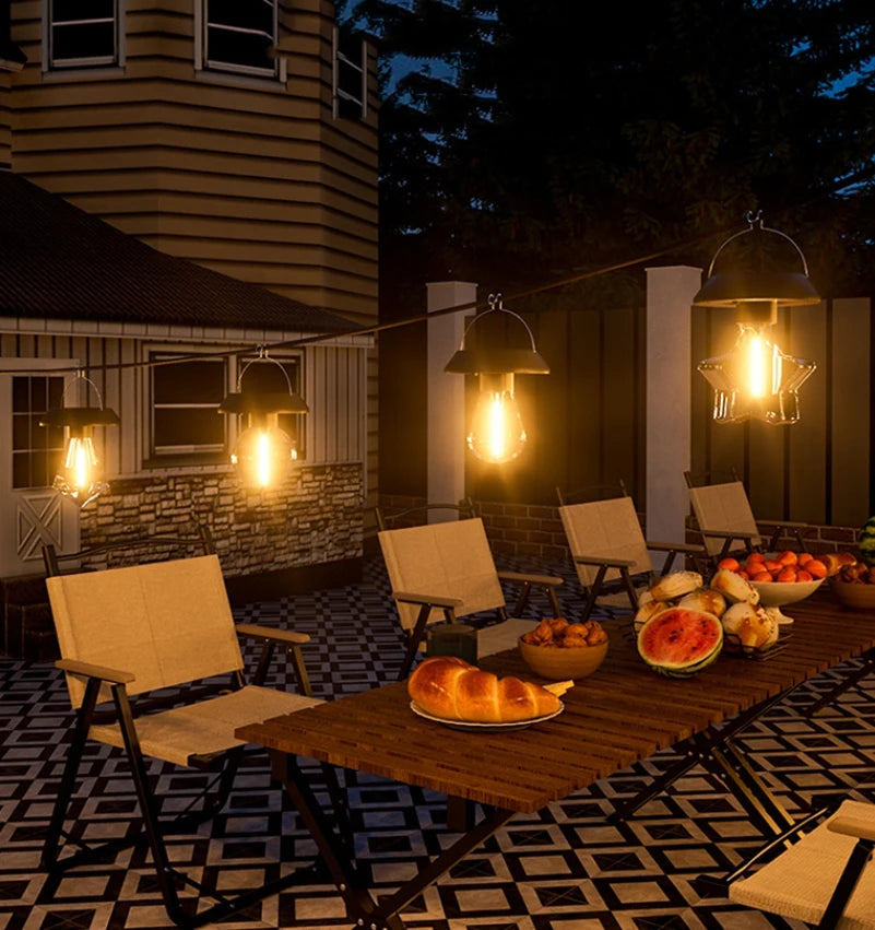Small Solar-Powered Hanging Light with Tungsten Bulb – Waterproof LED for Balcony & Garden Decor