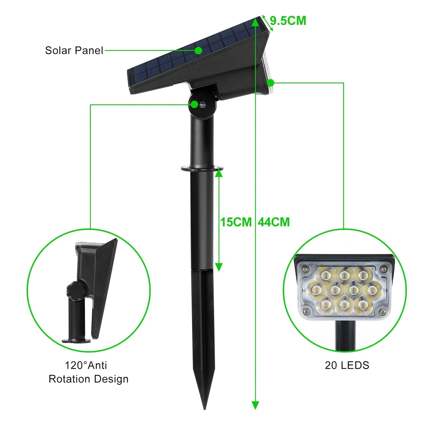 Solar LED Garden Light in Green | Waterproof IP65 | Outdoor Wall & Lawn Lighting