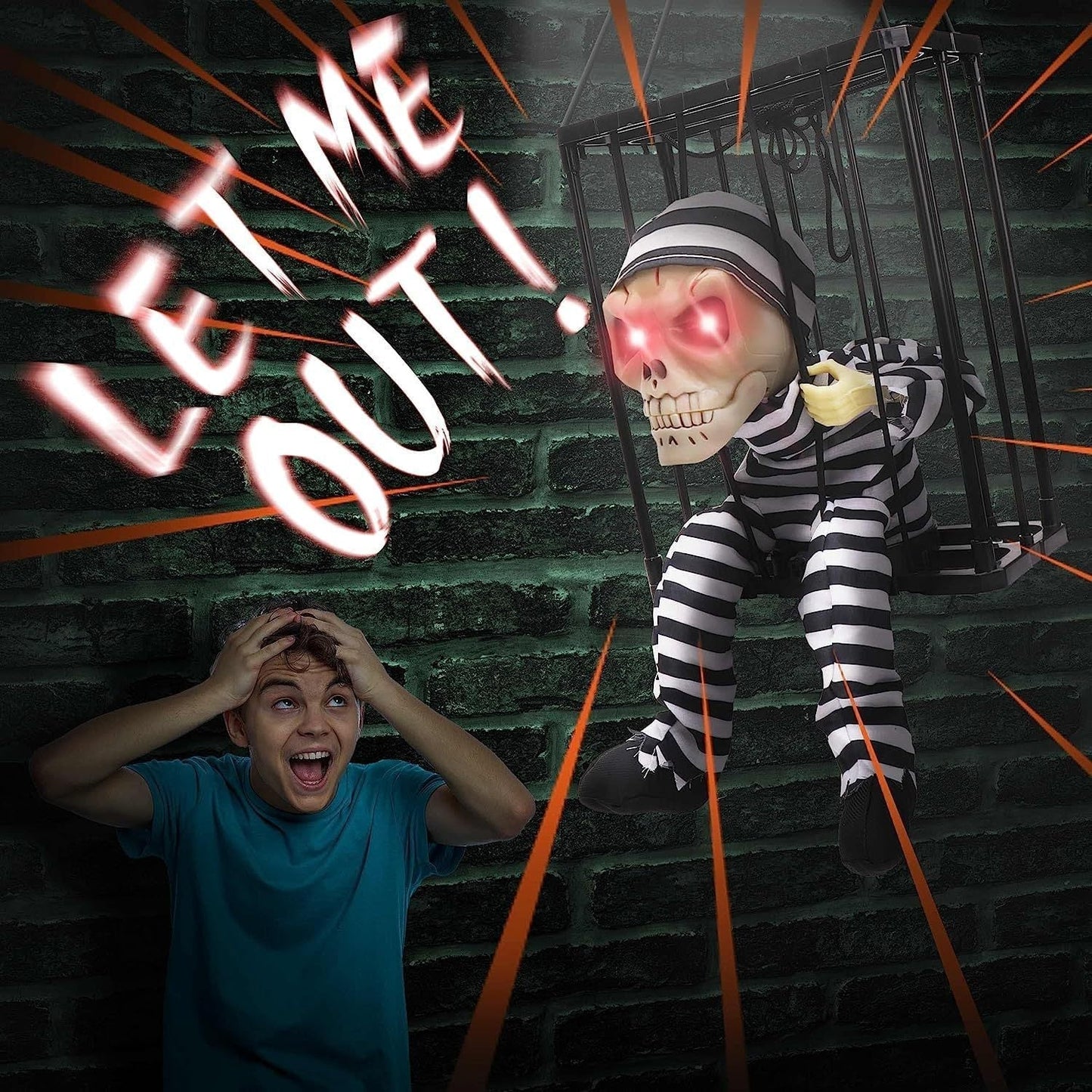 Animated Screaming Skeleton Prop with Motion Sensor – Hanging Halloween Decor
