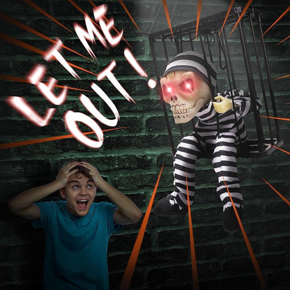 Animated Screaming Skeleton Prop with Motion Sensor – Hanging Halloween Decor