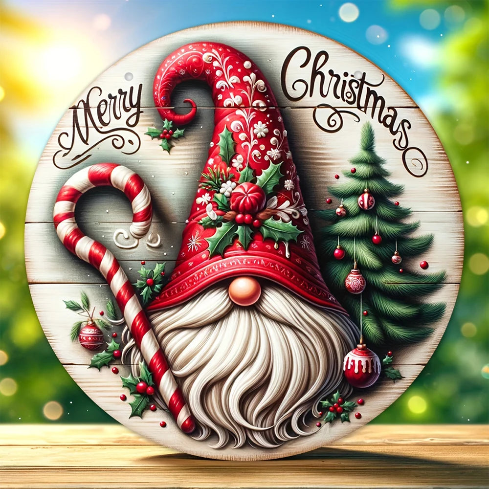 Round Wooden Christmas Sign - "Merry Christmas" - Traditional Door and Wall Decor