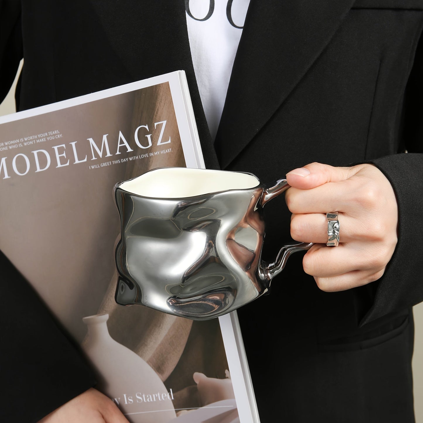 Handcrafted Ceramic Coffee Mug with Distinct Crinkled Pattern